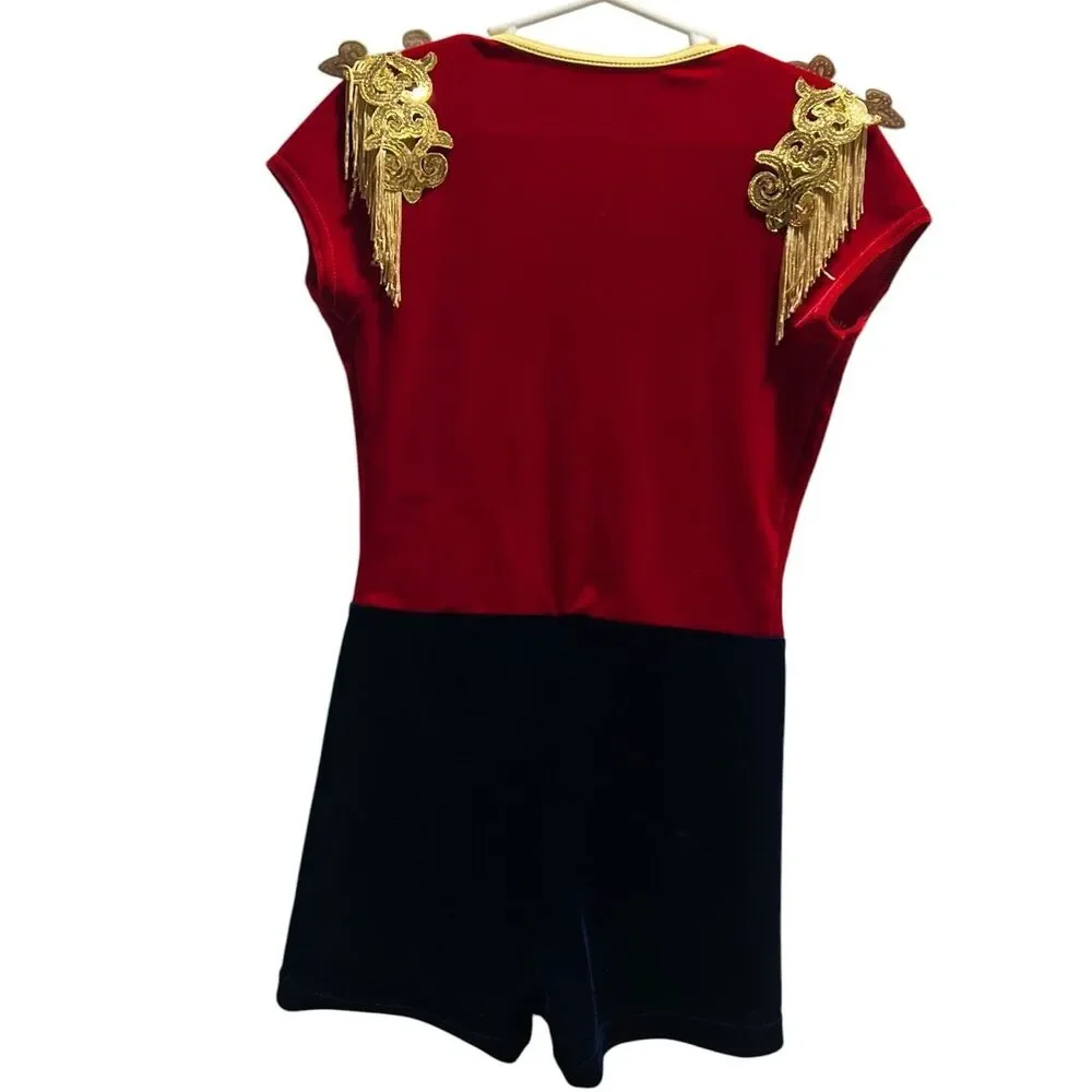 Weissman Nutcracker Soldier Dance Costume Girls Red Gold Velvet Military Romper